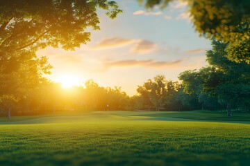 Beautiful, blurred background of natural greenery in the park and golf course