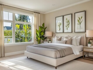 A Modern Bedroom with a King-Sized Bed and Two Lamps on End Tables