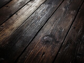 Dark Wood Planks with Natural Grain and Knots