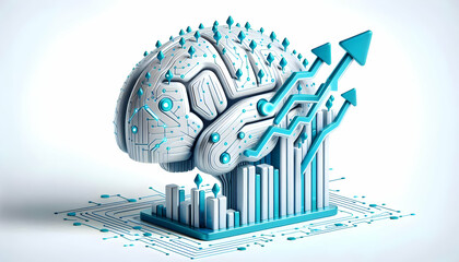 3D Floating AI Brain Growth Arrows Isolated White Background Futuristic Technology Vector Icon for Infographics Skill Building Digital Brain Concept Modern Innovations