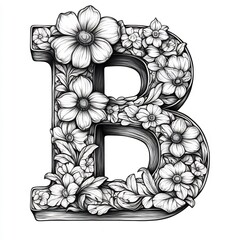 Poster - Handdrawn illustration of the letter B with a simple yet elegant design outlined in black against a pristine white background perfect for coloring and creative expression