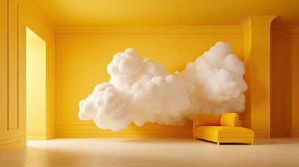 Wall Mural - Yellow room with a cloud and couch.