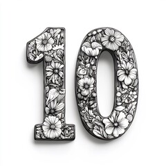 Poster - Handdrawn numeric number 10 with a charming black outline on a white background ideal for children's coloring books The fun design inspires kids to explore their creativity with colors