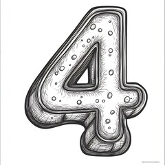 Fototapete - Handdrawn numeric number 4 in black outline on a white background created for a children's coloring page The vibrant and friendly design encourages kids to add their favorite colors