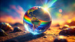 © TingYi - Crystal Surrounding Earth with Rainbow Colors Symbolizing Spiritual Diversity. Perfect for: Holistic Wellness Day, Earth Day, spiritual festivals