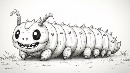 Poster - Happy smiling caterpillar with 10 segmented body parts each labeled with a number from 1 to 10 Simple and fun black and white illustration perfect for children to color