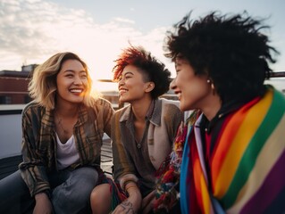 Diversity Friends hispanic asian caucasian african enjoying a rooftop party friends hanging out on a rooftop good time during a party