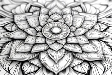Poster - Mesmerizing mandala design with symmetrical geometric patterns handdrawn in blackandwhite The vector illustration offers layers of shapes ideal for mindful coloring and relaxation