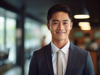 Portrait Attractive Asian young confident business man in business professional working office