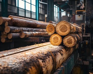 Lumber Mill Processing Logs Into Planks for Construction and Woodworking Industries