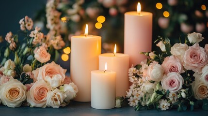 Sticker - Candles are arranged on a table alongside flowers featuring handmade candles and a banner with ample space for text