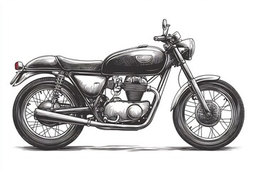 Poster - Sleek motorcycle drawn in detailed black outline perfect for a coloring page or drawing book The handdrawn vector illustration features clean lines on a white background ideal for creative coloring