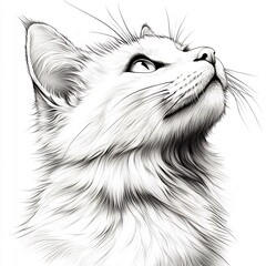 Poster - Simple handdrawn black and white outline of a cat with clear lines and a white background ready for kids to color and learn about animals
