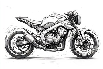 Poster - Sleek motorcycle drawn in detailed black outline perfect for a coloring page or drawing book The handdrawn vector illustration features clean lines on a white background ideal for creative coloring