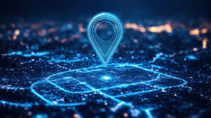 Poster - Digital map location pin highlighting urban area, cityscape, technology
