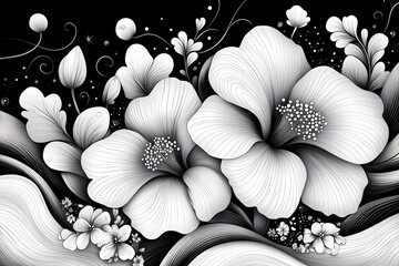 Poster - Unique black and white floral doodle pattern combining zentangle art styles with abstract shapes and curves ideal for a coloring book promoting mindfulness and creativity in art