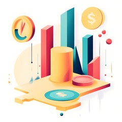Poster - Abstract 3D Financial Growth Chart with Dollar Coins and Arrow