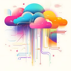 Poster - Abstract Cloud Computing Illustration with Colorful Lines and Shapes