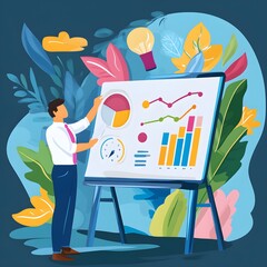 Poster - Businessman Presenting Data Analysis Charts on Whiteboard
