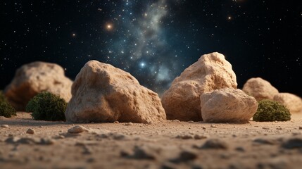 Wall Mural - a rocky desert landscape with a large rock in the foreground and a smaller rock in the background. t