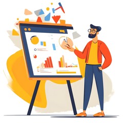 Poster - Businessman Presenting Data on Whiteboard with Charts and Graphs