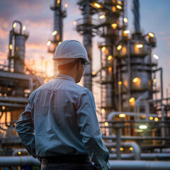 Engineer Inspecting an Oil Refinery Facility