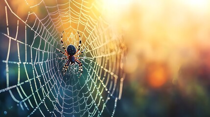 A spider s intricate web glistens with dew capturing the of nature s patient design