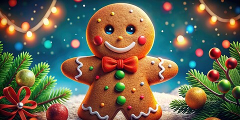 Delightful gingerbread man artwork embodies the spirit of Christmas, New Year's joy, and winter wonder, ideal for adding festive cheer to holiday celebrations.