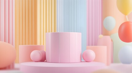 Poster - Pink Cylinder Podium with Colorful Background