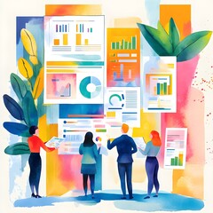 Poster - Business Team Analyzing Data Charts and Graphs on Wall