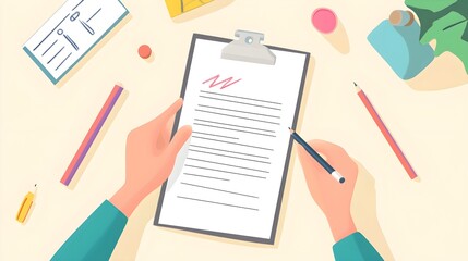 Poster - Top View of Person Writing on Clipboard with Checklist