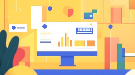 Poster - Modern Business Data Analysis on Computer Screen with Charts and Graphs