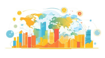 Poster - Global Business Growth  Financial Market  World Map  City Skyline  Economic Growth   Trend  Investment  Success