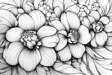 Poster - Elegant adult coloring book page showcasing beautifully detailed hand drawing vector illustration black outline on a clean white background perfect for coloring enthusiasts seeking intricate designs