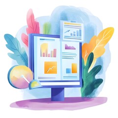 Poster - Business Data Analysis Chart Report On Computer Screen