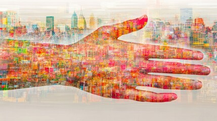 Poster - A business handshake with a double exposure effect, blending with abstract corporate images against a white backdrop.