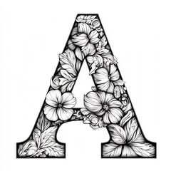 Poster - Intricately designed handdrawn illustration of the letter A featuring decorative patterns and shapes presented in black outline on a clean white background for a creative coloring page