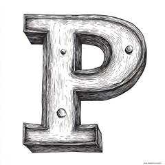 Poster - Handdrawn letter P a playful simple style with black outlines on a white background Ideal for early alphabet learning and coloring