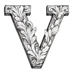 Poster - Handdrawn letter V black and white designed with a simple style for young children to color and practice the alphabet