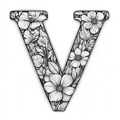 Fototapete - Handdrawn letter V black and white designed with a simple style for young children to color and practice the alphabet