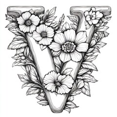 Poster - Handdrawn letter V black and white designed with a simple style for young children to color and practice the alphabet