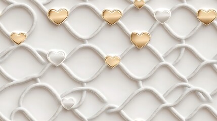 Canvas Print - Seamless pattern of interlocking rings with tiny hearts, classic style, silver and gold color scheme, soft shadows on a white background, high contrast, hd quality, elegant arrangement, romantic vibe.