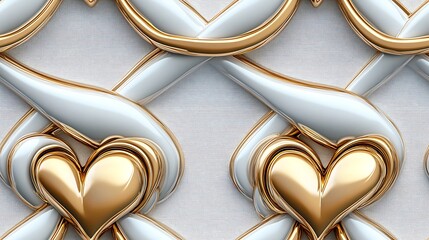 Canvas Print - Seamless pattern of interlocking rings with tiny hearts, classic style, silver and gold color scheme, soft shadows on a white background, high contrast, hd quality, elegant arrangement, romantic vibe.