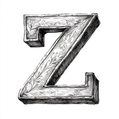 Poster - Handdrawn letter Z a basic black outline design on white background perfect for children's coloring and alphabet learning