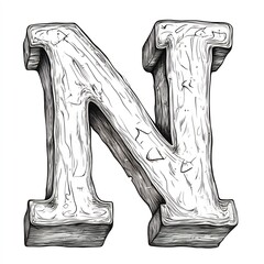 Poster - Simple handdrawn letter N a black outline designed for children to color and practice the alphabet on a white background