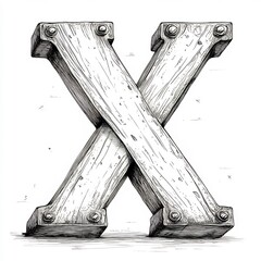 Poster - Simple handdrawn letter X black and white designed for young children to color and practice the alphabet