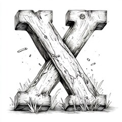 Poster - Simple handdrawn letter X black and white designed for young children to color and practice the alphabet