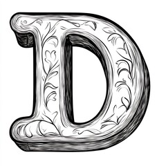 Poster - Letter D in a basic black outline on a white background designed for children to color and learn from