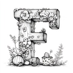 Poster - Letter F in a playful simple design for kids to color Handdrawn with a black outline on a white background