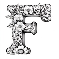 Poster - Letter F in a playful simple design for kids to color Handdrawn with a black outline on a white background